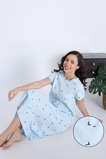 Buy Zivame Knit Cotton Loungewear Dress - Salt Air